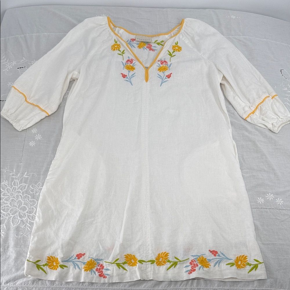 Calypso St Barth Dress Wm Small** White Embroidered Tunic Cover Up Embroidered